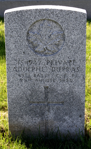 CWGC headstone for Pte Adolphe Dupras