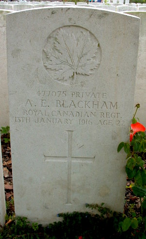 CWGC headstone for Pte Arthur Blackham