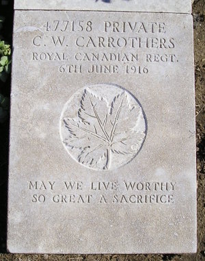 CWGC headstone for Pte Charles Carrothers
