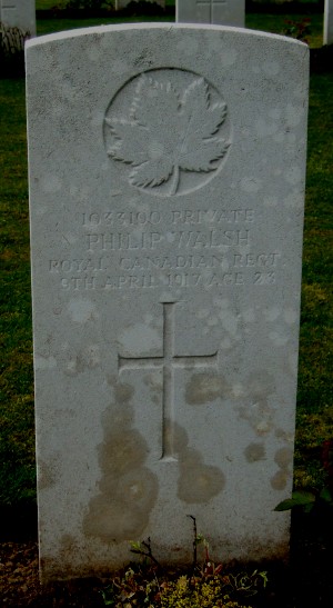 CWGC headstone for Pte Philip Walsh