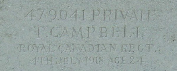 CWGC headstone for Pte Theodore Campbell
