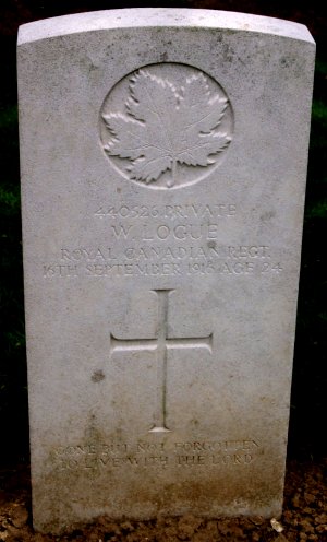 CWGC headstone for Pte William Logue.