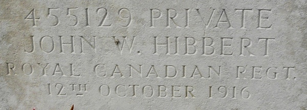 CWGC headstone for Pte John Hibbert.