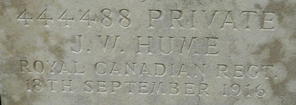 CWGC headstone for Pte John Hume.