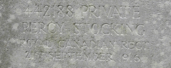CWGC headstone for Pte Percy Stocking.