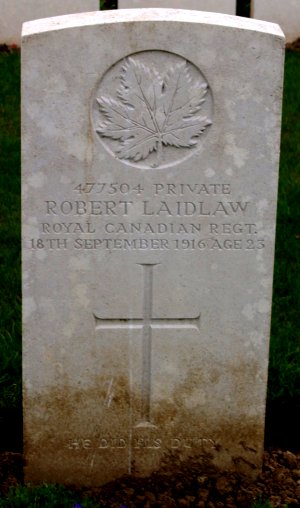 CWGC headstone for Pte Robert Laidlaw.
