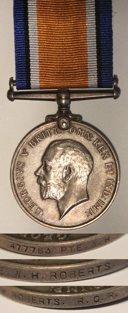 British War Medal awarded to 477783 Private William Henry Roberts.
