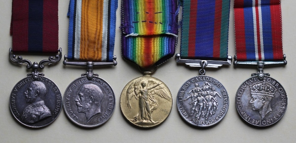 Sergeant Ernest Watson, D.C.M., received the Distinguished Conduct Medal, the British War Medal and the Victory Medal for his First World War service. Returning to uniform in Canada during the Second World War, he received the Canadian Volunteer Service Medal and the 1939-45 War Medal.